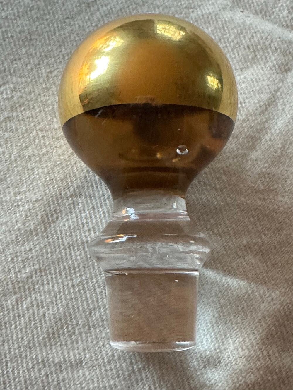 Vintage Ball Art Glass Decanter Stopper gold plated Mid-Century Modern